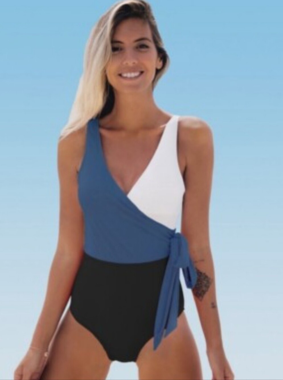 Cupshe Navy Colorblock Bowknot One Piece Swimsuit - L